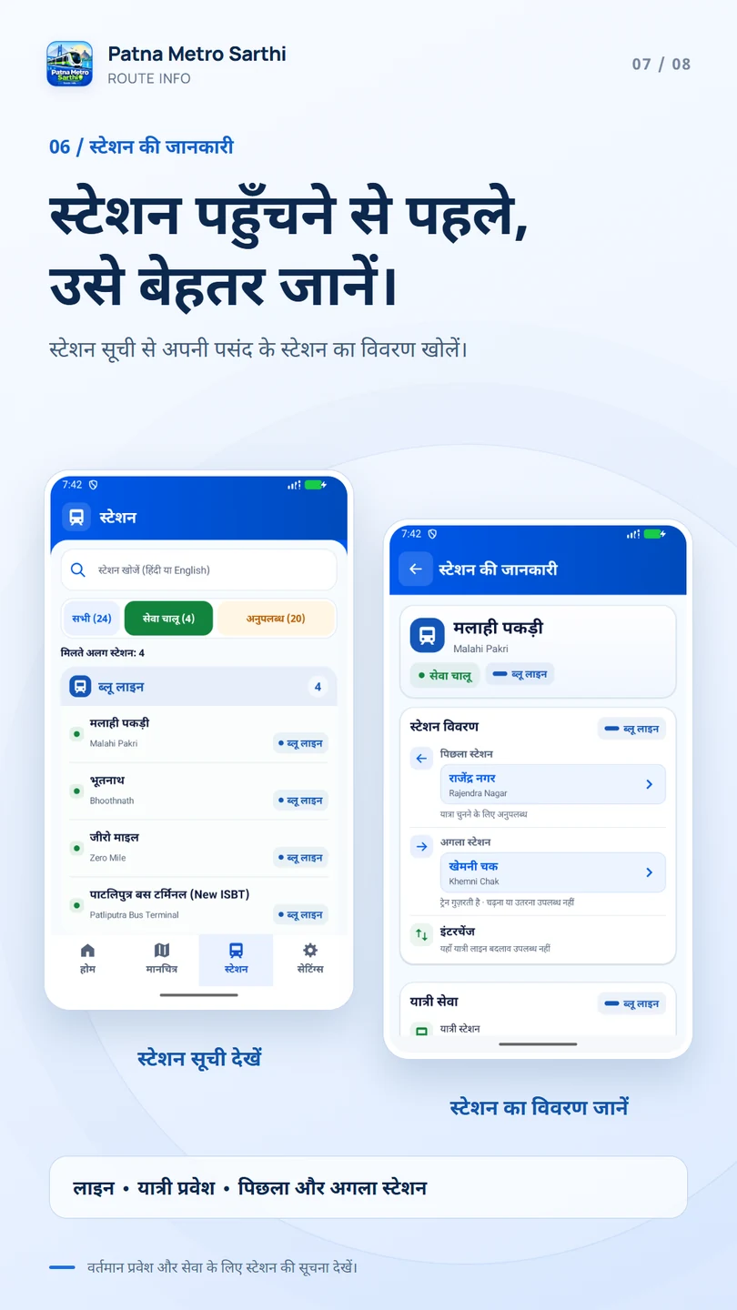 स्टेशन जानकारी — पटना मेट्रो सारथी Android